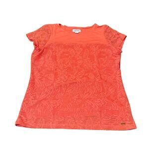 Calvin Klein Women's Medium Fitted Orange Blouse Short Sleeve Top Floral‎ Lined